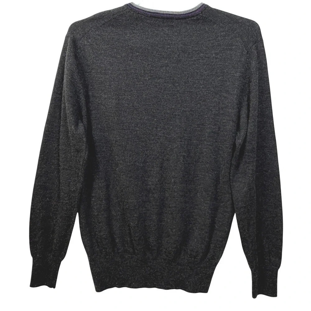 Alan Flusser Merino Wool Blend Sweater Mens L Charcoal Gray V-Neck Classic Knit